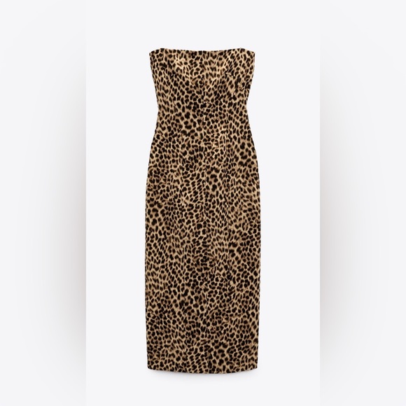 Zara - Leopard print strapless Midi dress with straight neckline - Brand NEW - Picture 4 of 6